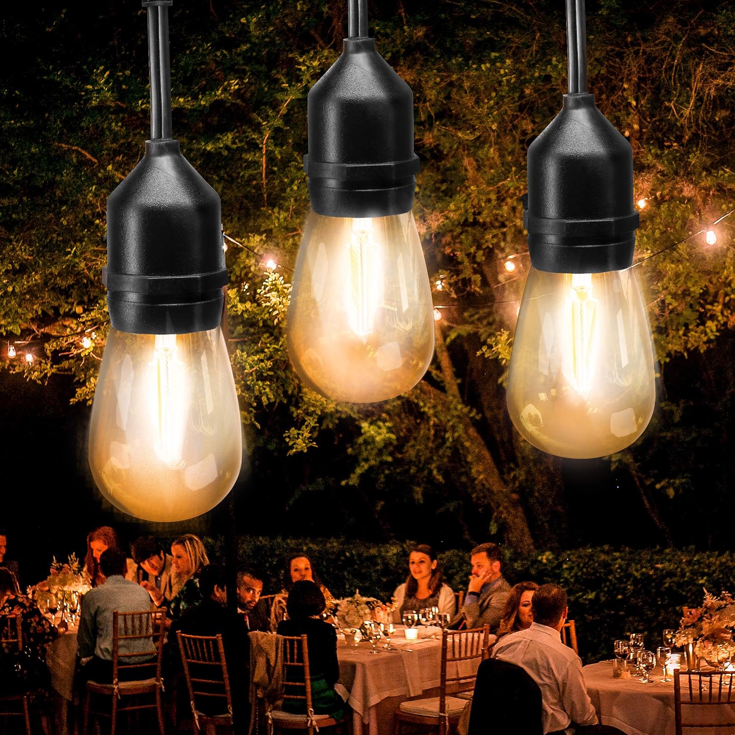 addlon LED Outdoor String Lights 48FT with 2W Dimmable Edison Vintage Plastic Bulbs and Commercial Grade Weatherproof Strand - UL Listed Heavy-Duty Decorative LED Café Patio Light , Porch Market Light: Home Improvement