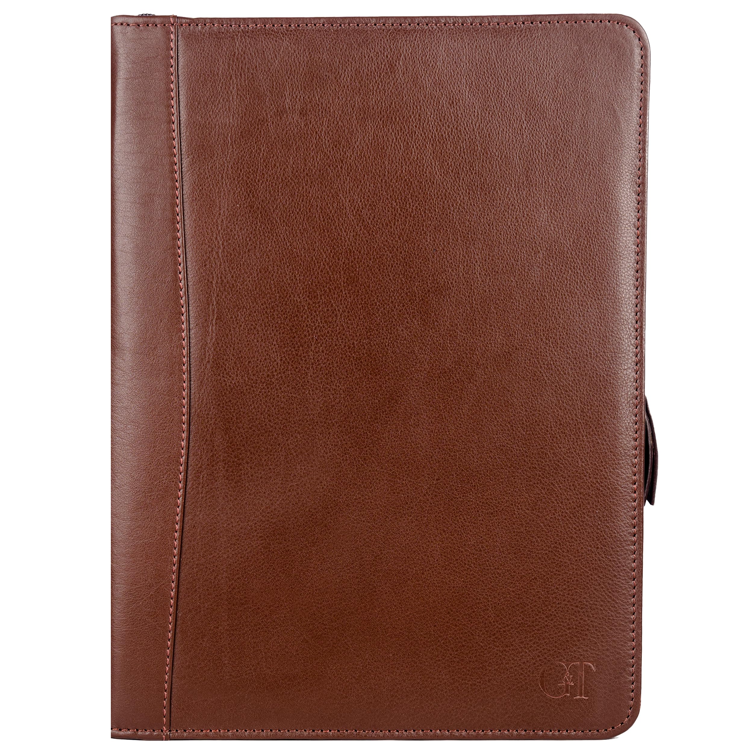 Grains & Tan Real Leather Portfolio A4 Notebook Document Folder Case File Storage Pure Soft Zipper Handmade Writing Pads Diaries Personal Travel Organizer Business Conference Presentation-Brown