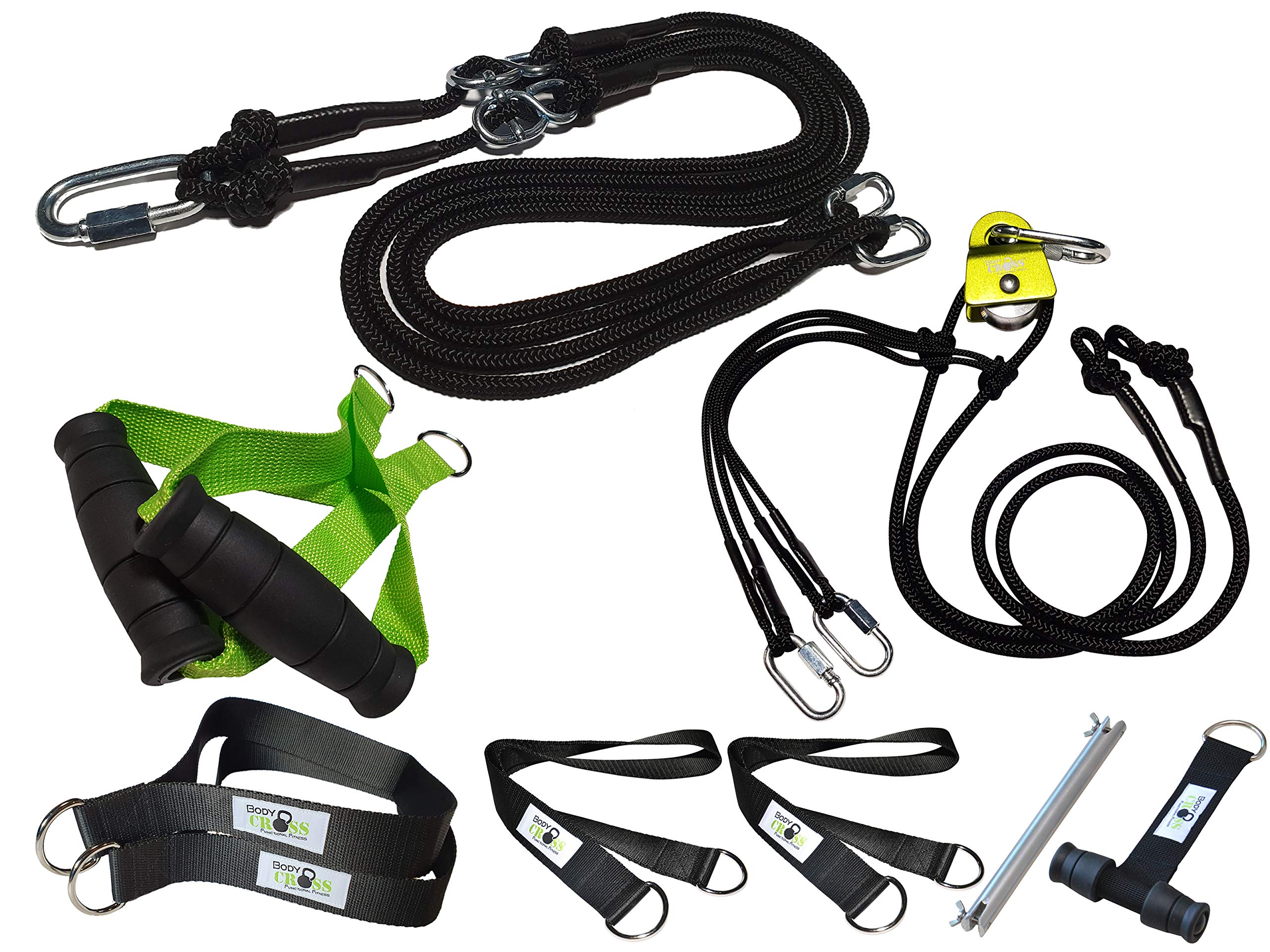 BodyCROSS Expert Sling Trainer Set (Green) - With Exercise Poster, 10-Week Program, Door Anchor & Carabiner - For Muscle Building Home & Outdoor Use