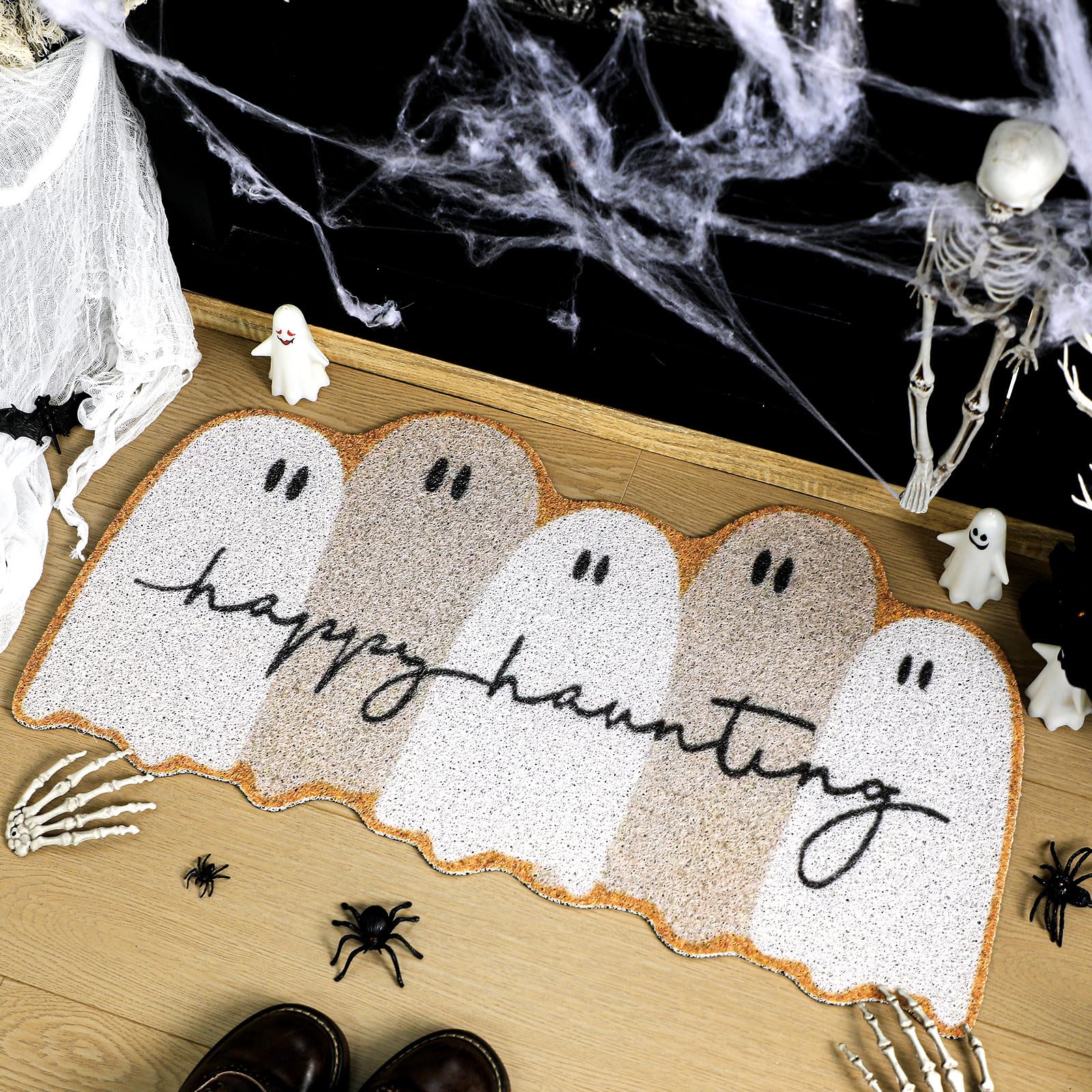 Photo 1 of Tinideya Halloween Ghost Welcome Doormat Outdoor Ghost Coir Door Mat Cute Outdoor Indoor Entrance Door Mat Non Slip Rubber Backing for Halloween Front Porch Entryway Decor