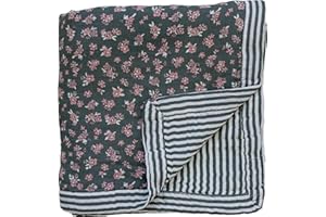 Mebie Baby Muslin Quilt, Olive Bloom Green Stripes, 100% Cotton Baby Blanket for Girls & Boys, Newborns to Toddler, Soft Swaddle Blanket, 47"x47"