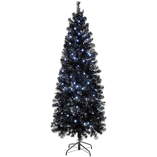 WeRChristmas PreLit Slim Black Christmas Tree, 1.8 m 6 feet with 200