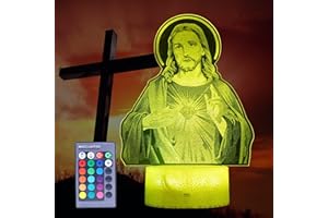 POSSHE Jesus Night Light, Jesus Gifts, Christian Gifts, 3D Illusion Night Light, 16 Colors Changing, Remote Control with Dimmer, Religious Christian Birthday Creative Commemorate Gifts Decoration