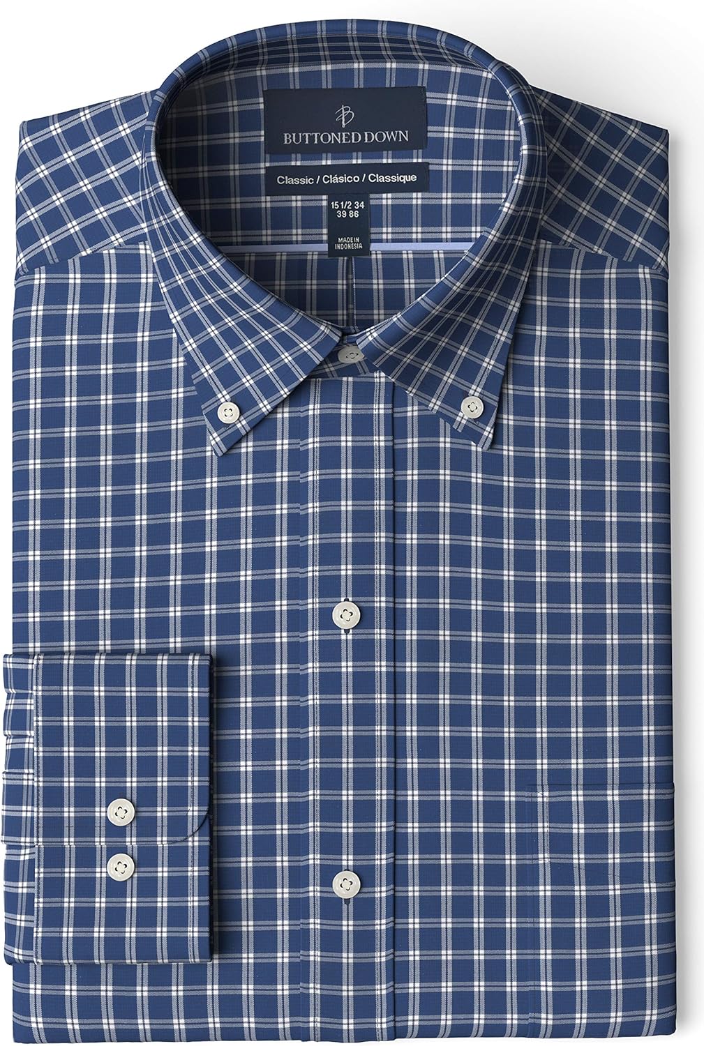  Brand - BUTTONED DOWN Men's Classic Fit Plaid Dress Shirt, Supima Cotton Non-Iron: Clothing