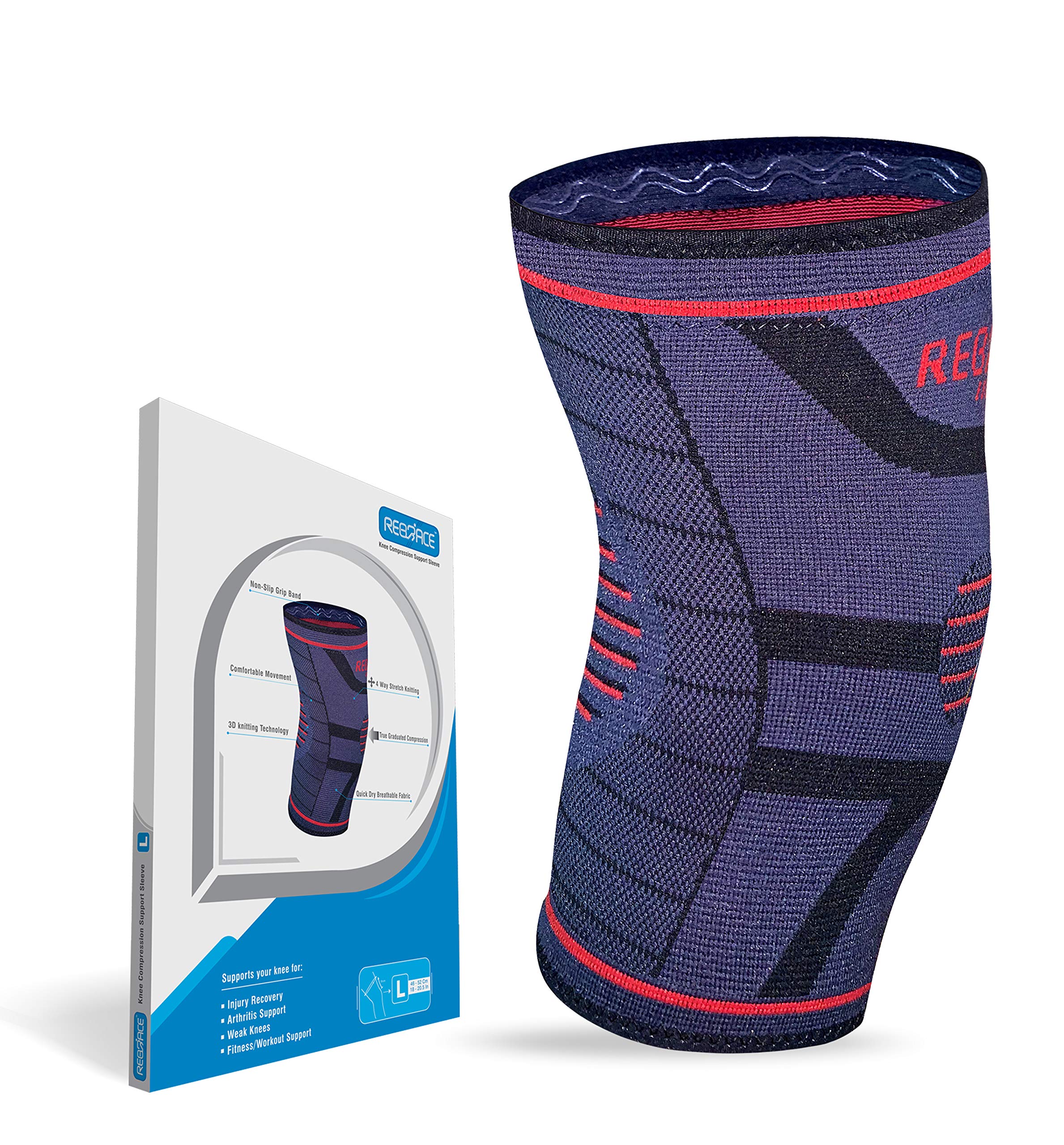 REBRACE Knee Brace for Women and Men - Premium Knee Support Compression Sleeve - Recovery Knee Sleeves - Size Large