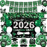 DARUNAXY Green Graduation Party Decorations, Green Class of 2026 Graduation Banner, 2026 Congrats Grad Honeycomb Hanging Swirl Confetti Balloon Congratulations Graduates Party Supplies(25PC)