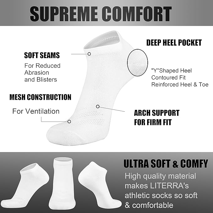LITERRA Mens Low Cut Casual Ankle Socks No show Short Breathable