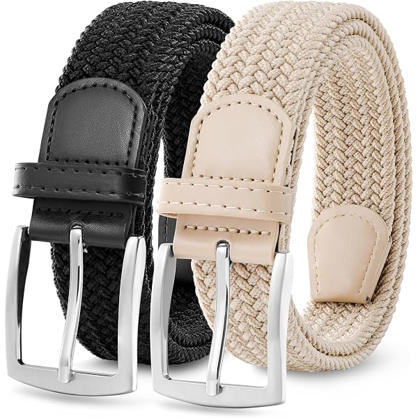 2 Cinture Elastiche Uomo In Nylon - Set Con Fibbie In Lega, Senza Fori, Regolabili, Colori Nero E Grigio Scuro, 107 Cm