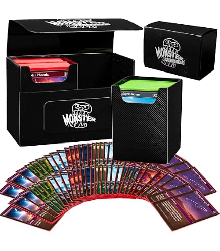 Monster Protectors Magnetic Double Deck Box- Orange, Holds 150 TCG Cards, Self-Locking Closure- Compatible with Pokémon, MTG Magic: The Gathering, & Yu-Gi-Oh