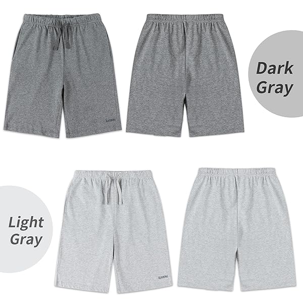 ALAVIKING KIDS 1 OR 2 PACK 100% COTTON SHORTS DRAWSTRING ELASTIC WAIST SWEAT SHORTS FOR BOYS OR GIRLS 3-12 YEARS (LIGHT GRAY+DARK GRAY-S)