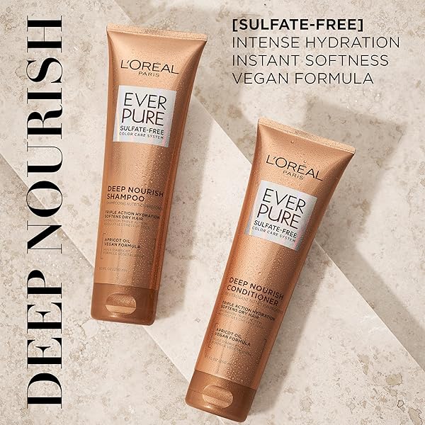 L’OREAL PARIS HAIR CONDITIONER FOR DRY HAIR, TRIPLE ACTION HYDRATION, APRICOT OIL INFUSED, EVERPURE, 8.5 FL OZ (PACKAGING MAY VARY)