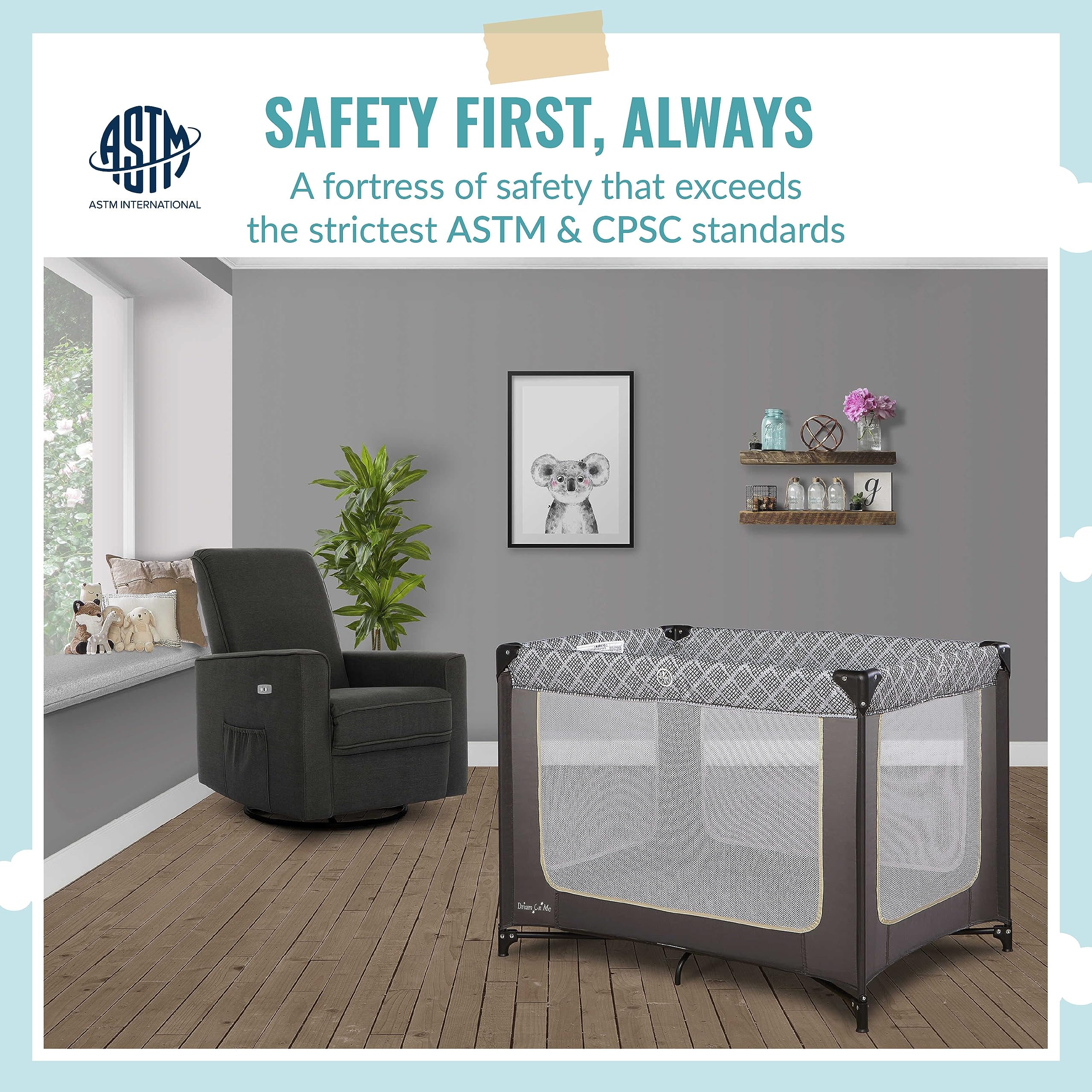 Dream On Me Zoom Portable Playard in Dark Grey, Lightweight, Packable and Easy Setup Baby Playard, Breathable Mesh Sides and Soft Fabric - Comes with a Removable Padded Mat
