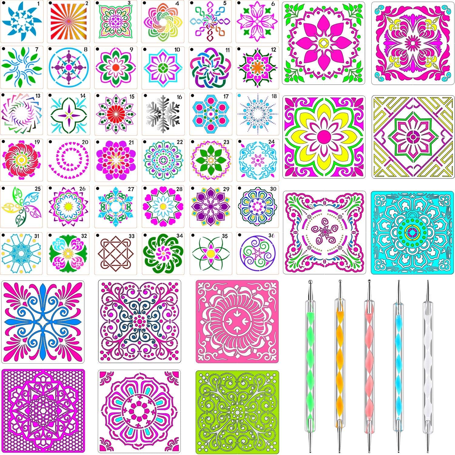 48 Piezas Plantillas de Mandala de Piso Plantillas de