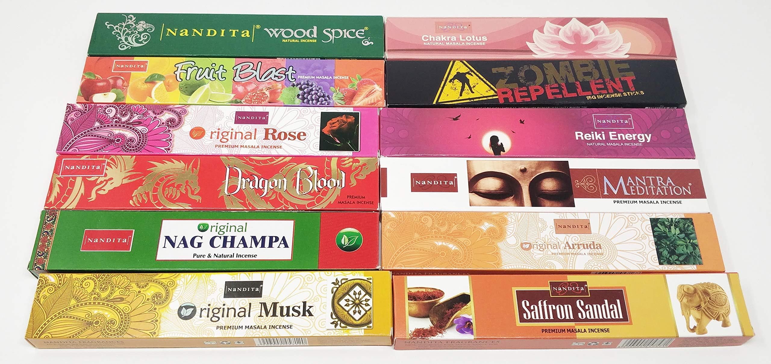 Nandita Masala Premium Incense Sticks- Myrrh, Patchouli, Benzoin, Musk, Floral, Herbal, Sandalwood, Lavender, Breeze, Sacred Purification, Gold, Dragons Blood With Trolley Coin JRN1