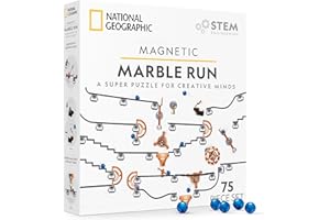 BLUE MARBLE National Geographic Magnetic Marble Run - 75-Piece STEM Building Set for Kids & Adults with Magnetic Track & Trick Pieces & Marbles for Building A Marble Maze, STEM Project