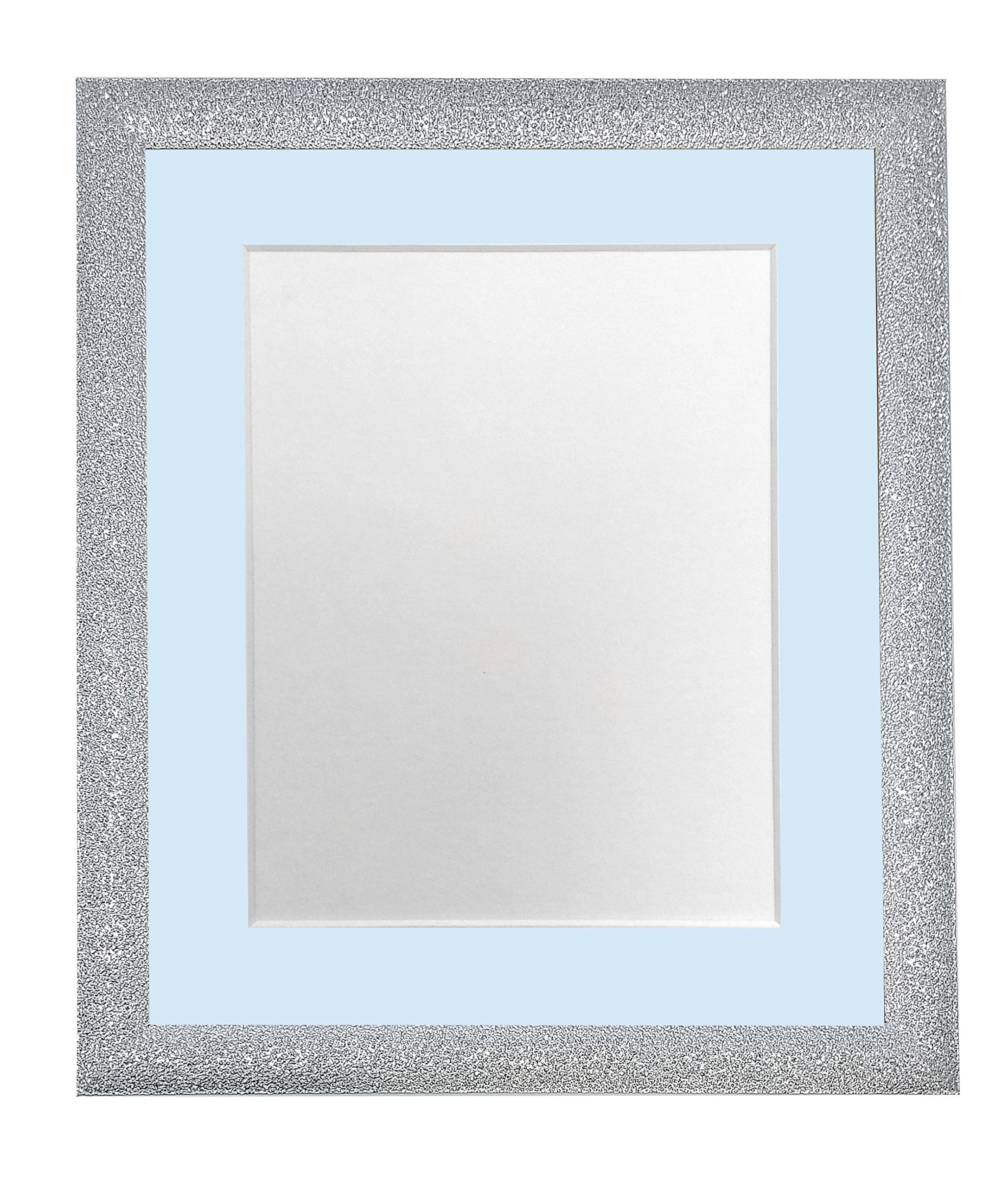 FRAMES BY POST Glitz Silver Picture Photo Frame with Blue Mount 16 x 12 Image Size 12 x 10 Inch Plastic Glass