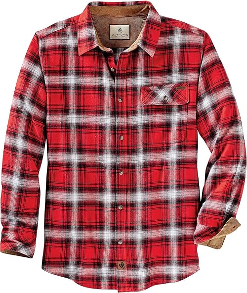 Legendary Whitetails Men's Standard Flannel Shirt Long Sleeve Button Down 100% Cotton, Racing Red Plaid, Large