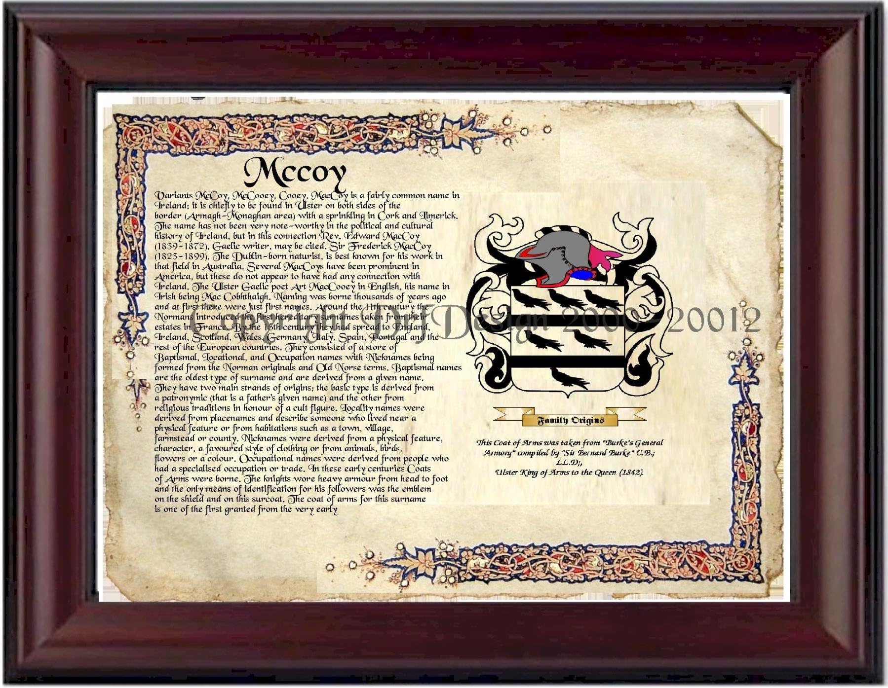 Mccoy Coat of Arms/ Family Crest on Fine Paper and Family History