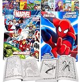 Marvel Superheroes Avengers, Spiderman Ultimate Fun Arts Crafts Coloring and Activity Sticker Books Gift Set, Perforated Paper - Healthy Educational Play, for Kids Girls Boys Toddlers