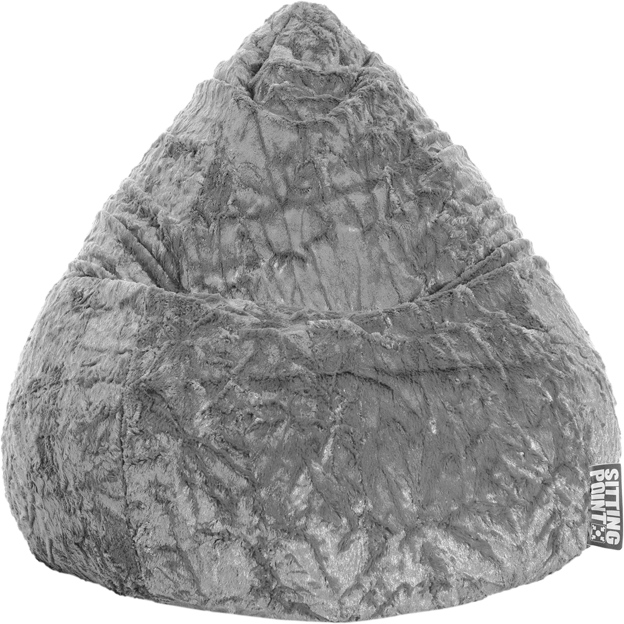Gouchee Home Fluffy Collection Contemporary Oversized Faux Fur Upholstered Bean Bag Chair, Gray