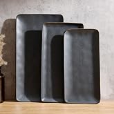 Famiware Serving Platters Set of 3 Sizes - Rectangular, Matte Dark Charcoal | 15.67"/14.1"/12.6" Fine Stoneware Serving Trays for Party, Entertaining for Food, Turkey, Cheese, Microwave Dishwasher Safe