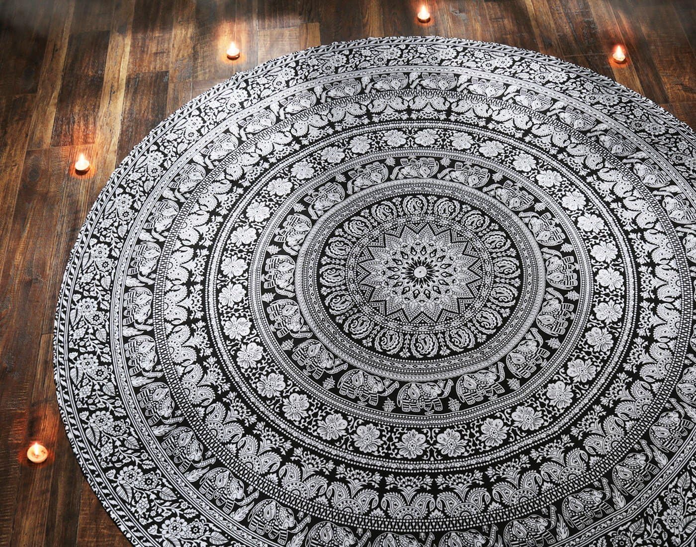 Devanshi Art Creations 72'' Inches Black and White Elephant Mandala Tapestry for Wall Hanging Decoration 54 X 84 Single