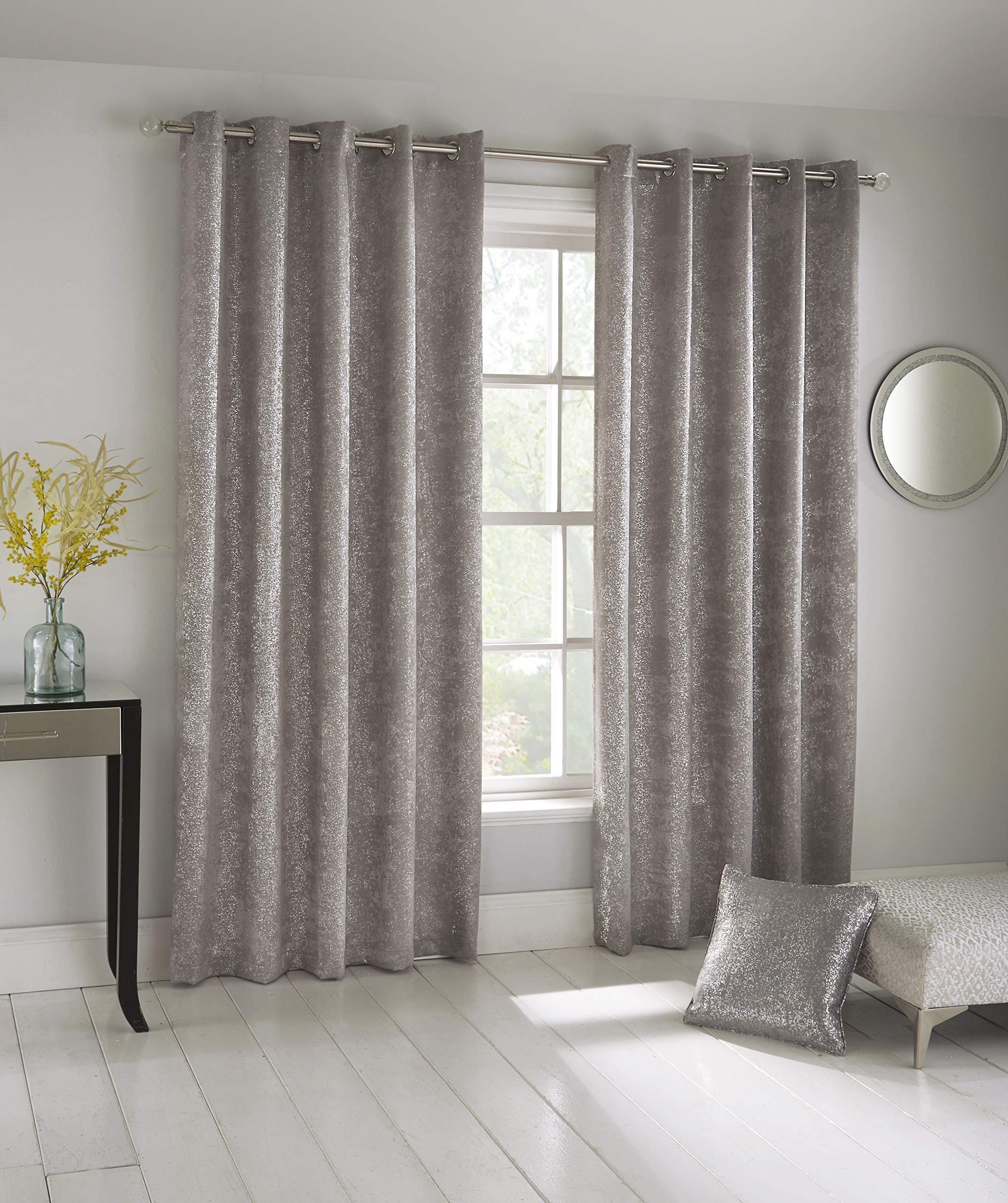Enhanced Living Curtains, silver, Grey, Width-46 (117cm) x Drop-90 (229cm)