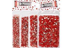 WORTHOFBEST b7000 Gem Glue for 30200Pcs Red Rhinestones Flatback for Crafts Clothes Clothing Shoes Fabric Tshirt, Bright Red Flat Back Rhinestones Bulk Bedazzled Crystals Diamonds 2-5mm Assorts with Applicator