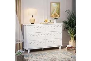Anbuy Nursery Chests and Dresser for Kids Bedroom Wood Scalloped 6 Drawer Dresser, Dressers & Chests of Drawers with Metal Handles for Bedroom, Nursery, Hallway(White)