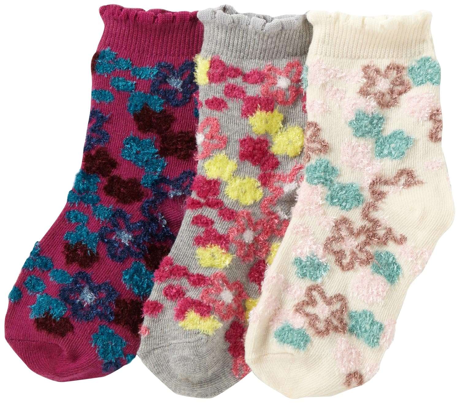 Country Kids Little Girls' Fuzzy Flower Sock 3 Pair Fuzzy