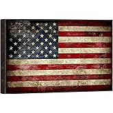 Pyradecor Walnut Framed Canvas Wall Art Large Old Vintage American Flag Canvas Prints Abstract Pictures Paintings for Living Room Office Home Decorations