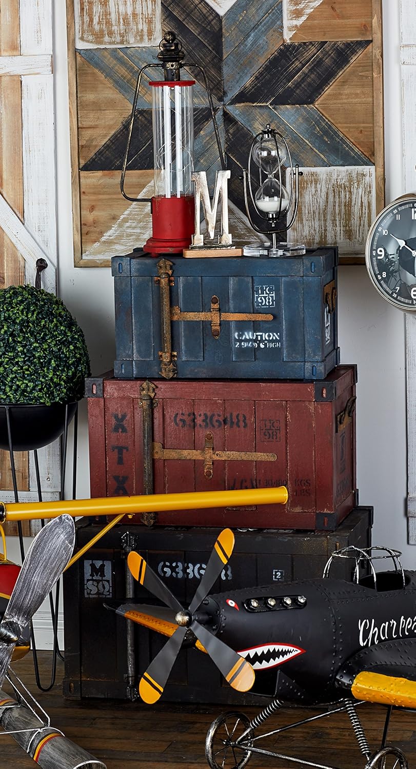 Deco 79 69225 Wood Trunks Set Of 3 272420 Multicolor