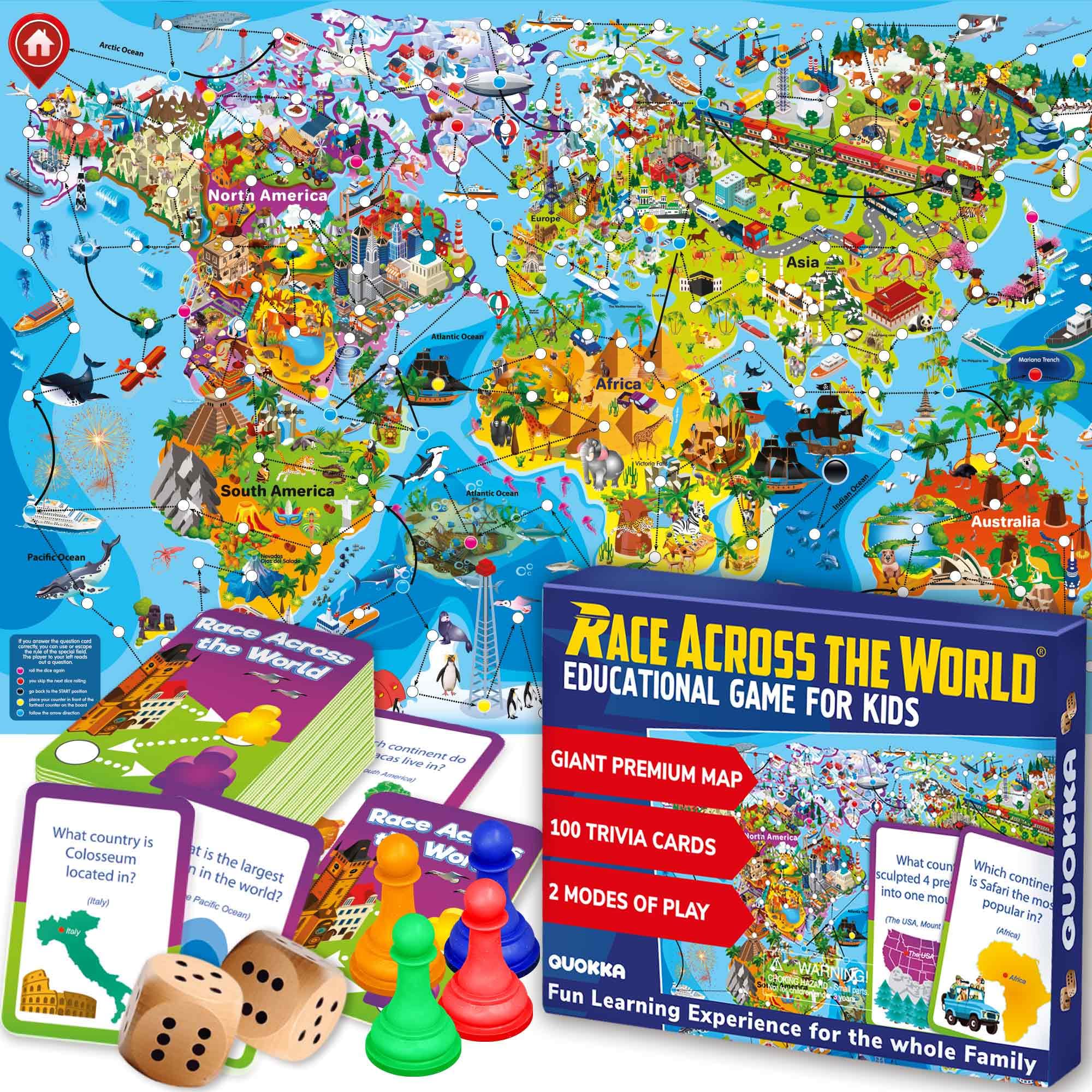 QUOKKA Family Board Games For Kids And Adults - 1 to 10 Players - Race Across the World - Learning - Educational - Geography - 100 Question Cards - Indoor - Outdoor Games - Kids Teens Adults Family — image 1