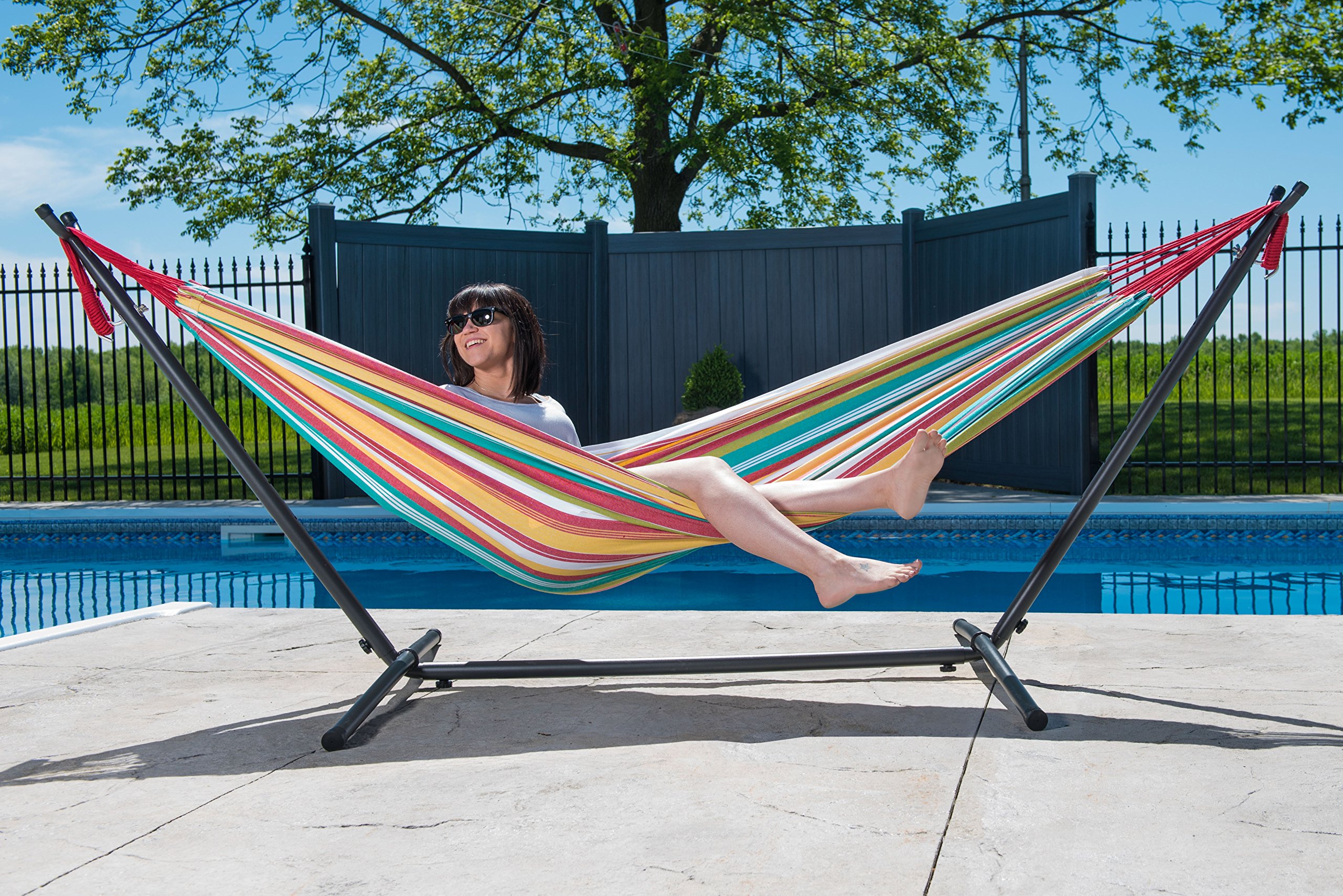 Vivere UHSDO9-26 Hammock and Stand, Salsa with Charcoal Frame