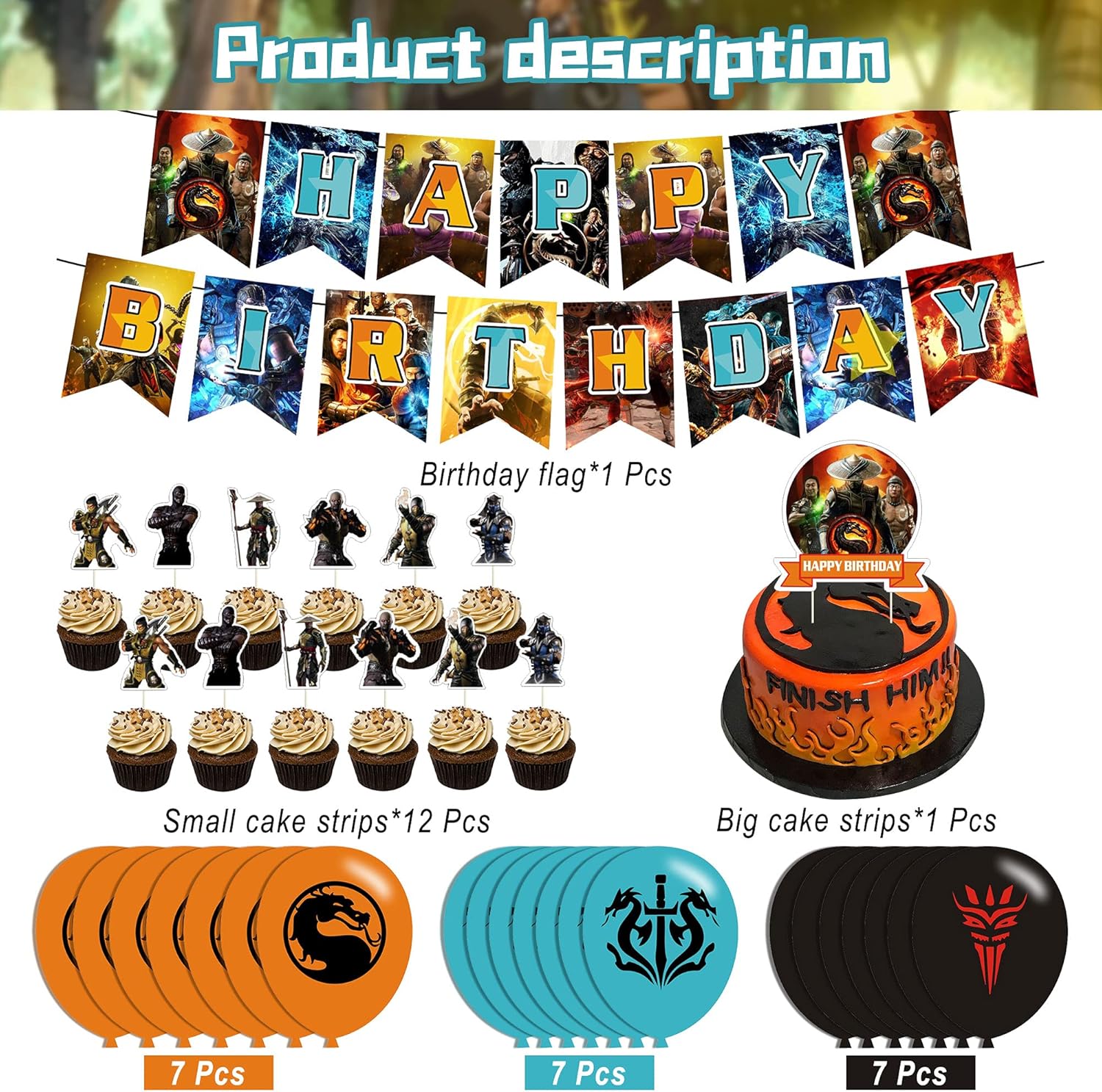 Mortal Kombat Party Decorations Mortal Kombat Birthday Party Supplies,Decorations for Mortal Kombat Includes Cake Topper Cupcake Toppers,Banner,Ballons for Mortal Kombat: Toys & Games