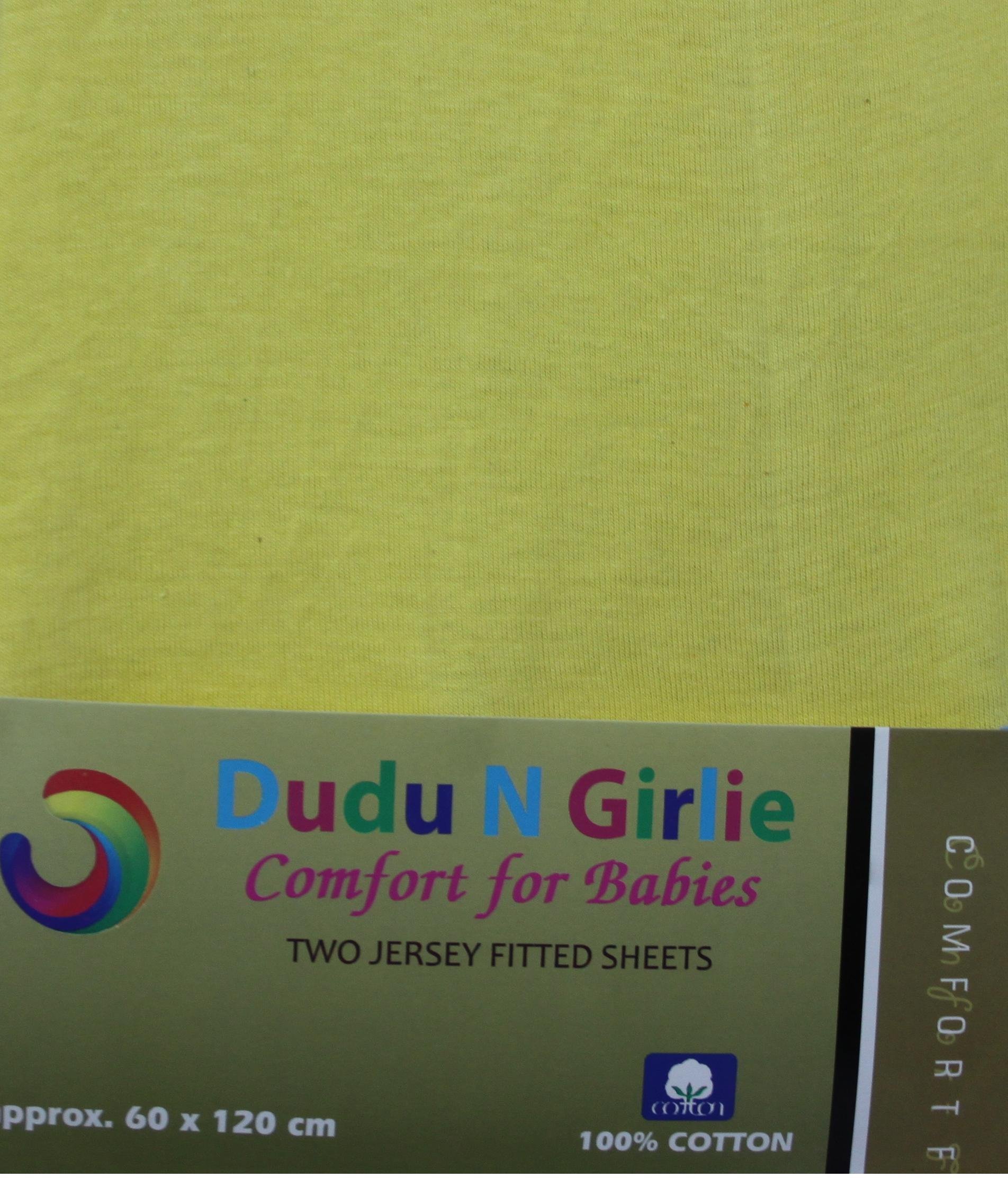 Dudu N Girlie Cot Bed Cotton Fitted Sheets | 120x60 cot mattress fitted sheet | Jersey Soft Besheet Hypoallergenic Elasticated Breathable Fitted Cot Sheets (Pack of 2, Yellow)