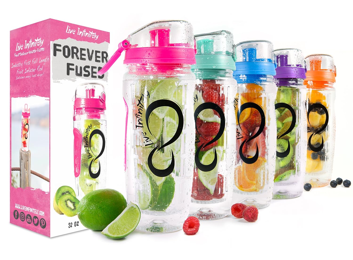 Live Infinitely 32 oz. Infuser Water Bottles Featuring a 32 oz, Hot