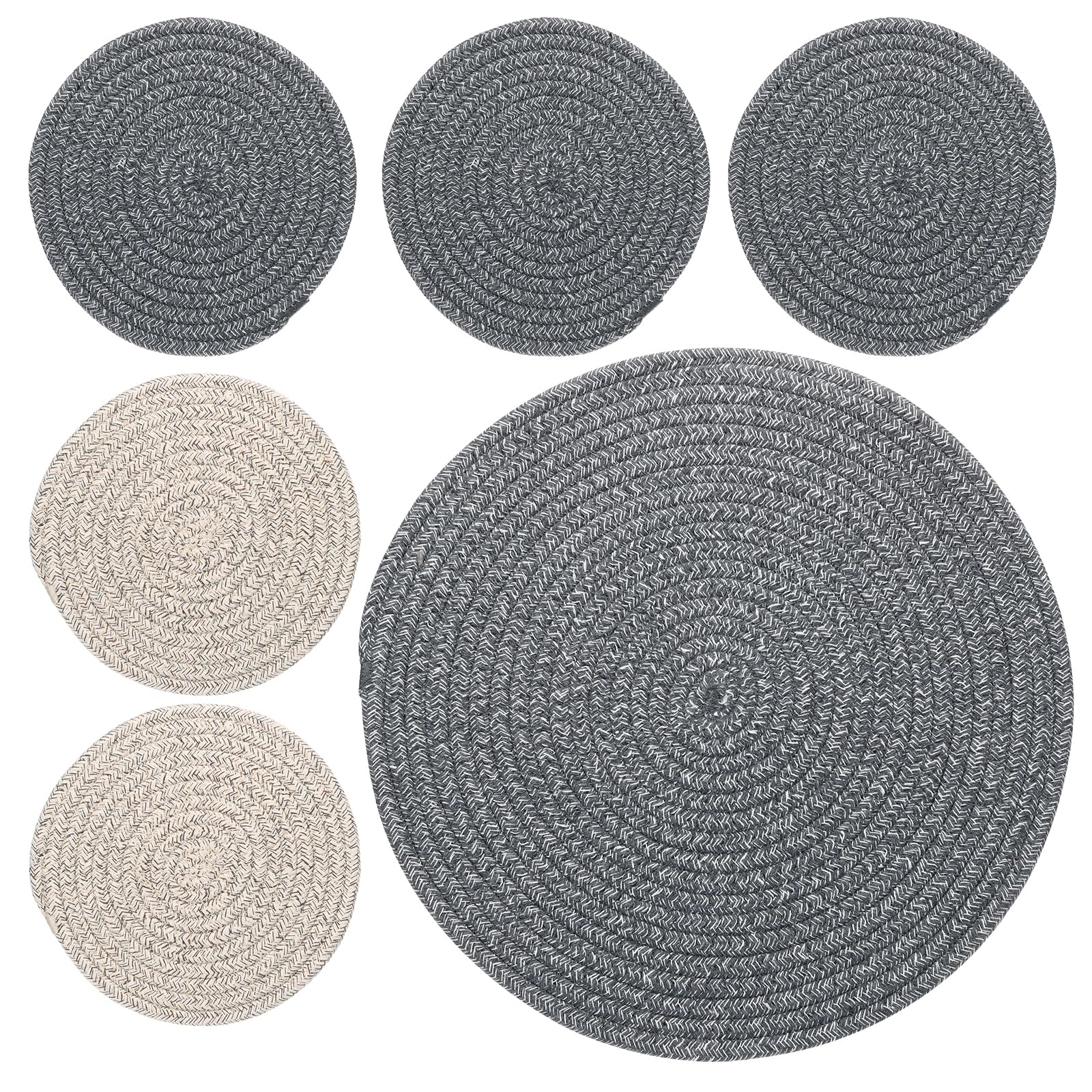 PATIKIL Plant Coasters 7 Inch 12 Inch, 6 Pcs Woven Plant Mat Round Pads Set for House Indoor Outdoor Gardening Pot Kitchen Table, Linen Color Color, Linen Color