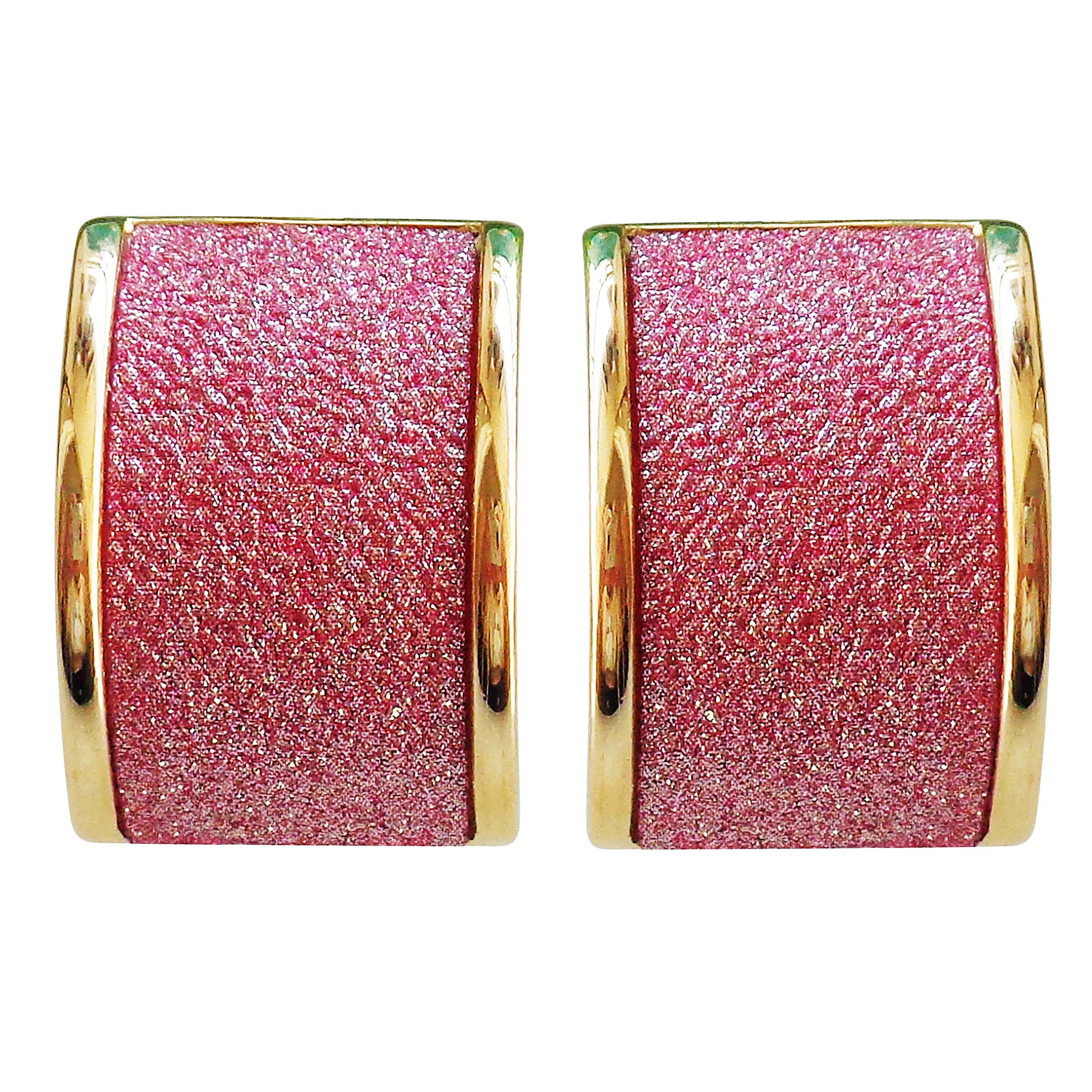 Navachi 18k Gold Plated Square Rainbow Pink Glitter Az1452e Clip-on Stud Earrings