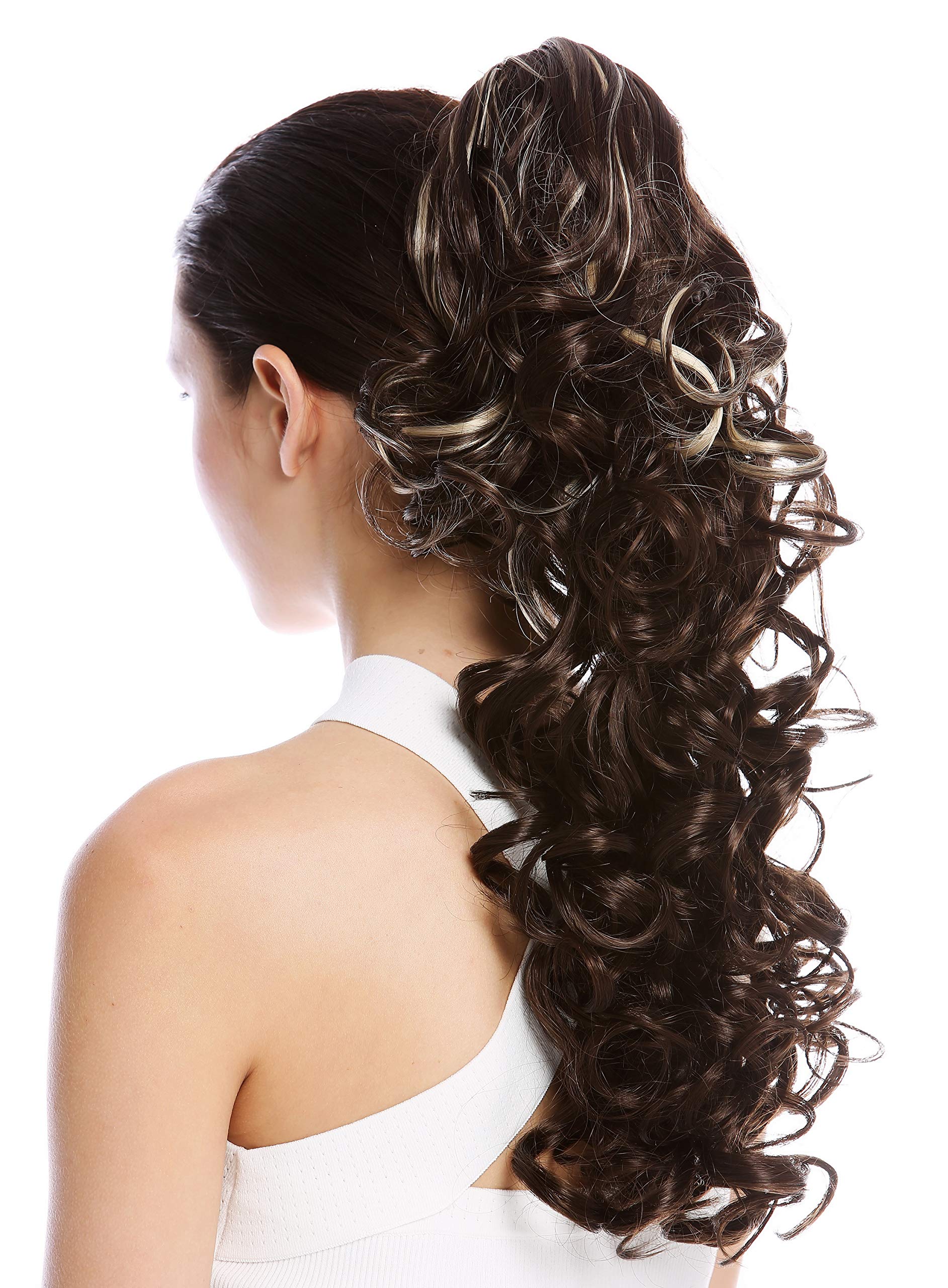 WIG ME UP - N956-V-6TT26 Ponytail Hairpiece Extensions optional Combs & Clamp long voluminous curled curls brown with blond highlights tips 20inch