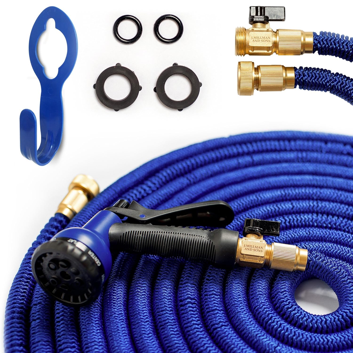 50' expandable hose. Water hose, 8 set spray, hanger. Garden hose with