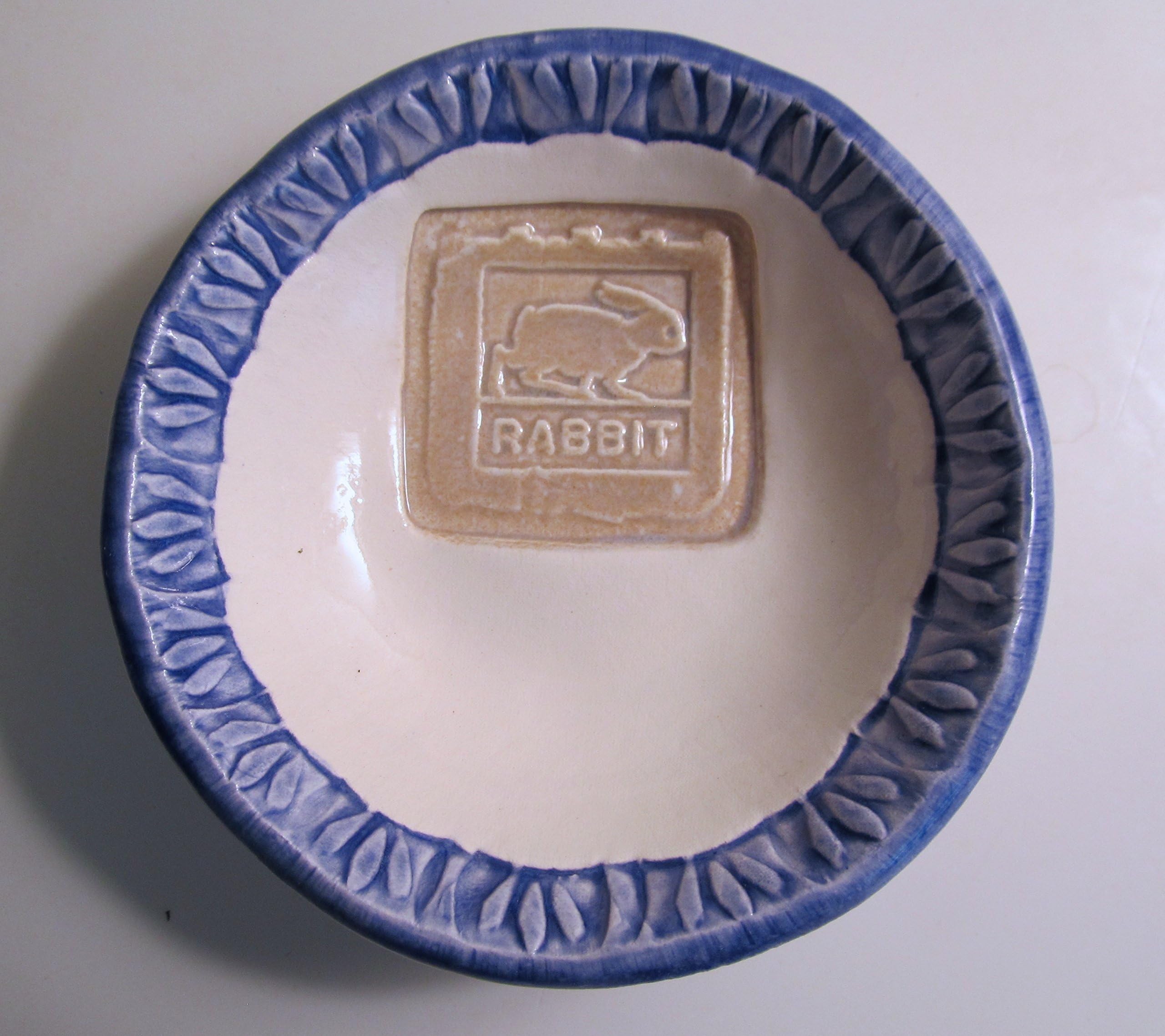 Ceramic Bowl Slab Built with Rabbit Imprint from Old Wood Toy Block Handmade Pottery