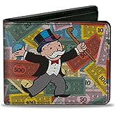 Buckle-Down Hasbro Wallet, Bifold, Mr Monopoly Rich Uncle Pennybags Stacked Money Pose, Vegan Leather