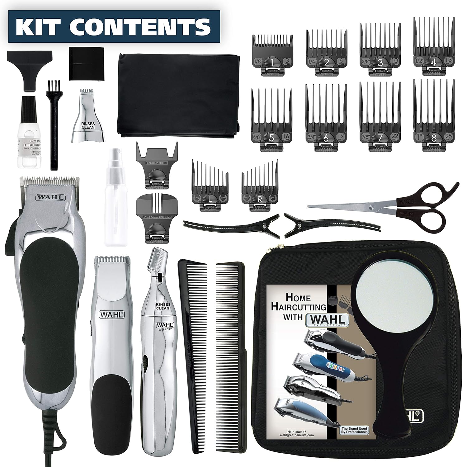 Wahl Clipper Home Barber Kit Model 79524-3001, Electric Clipper, Touch Up Trimmer & Personal Groomer – 30 Piece Kit for Professional Style Haircutting at Home –: Beauty