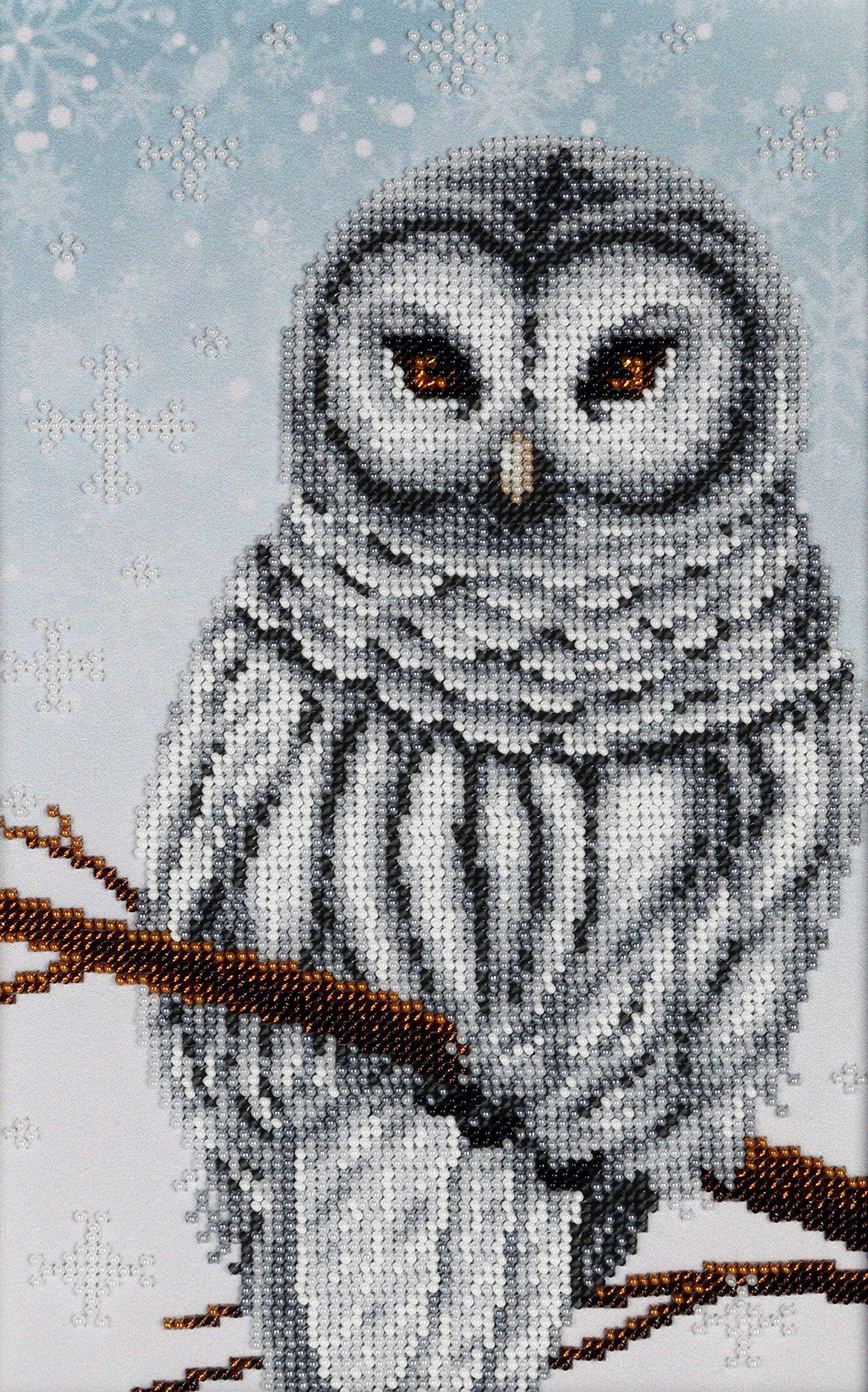 "Snow Owl" Beads embroidery kit; contemporary embroidery; gift idea; needlepoint design; decor; seed beads Preciosa;