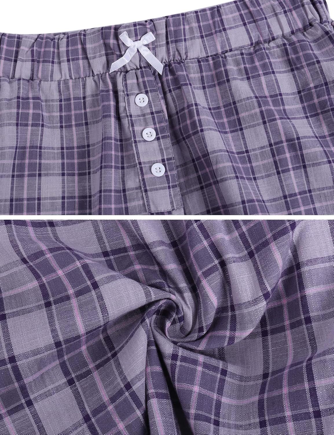 Aibrou Womens Pyjama Shorts Cotton Plaid Sleep Shorts with Pockets for