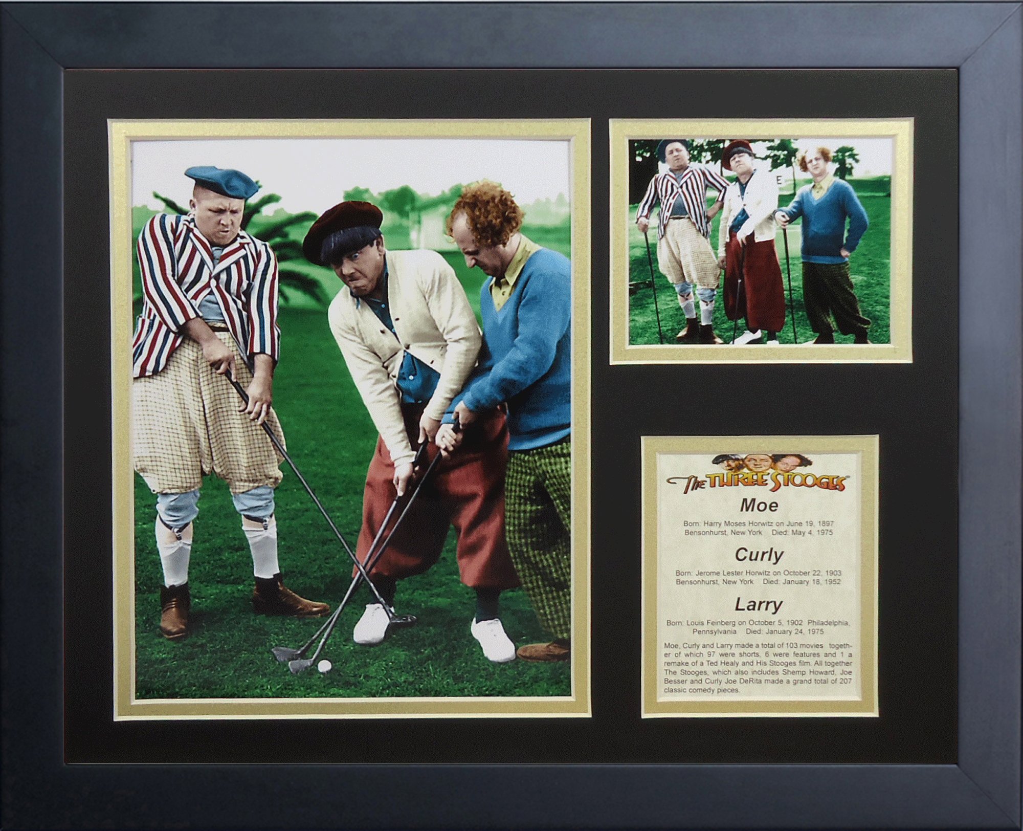 Legends Never Die The Three Stooges Golf Color Framed Photo Collage, 11x14-Inch, (16152U)