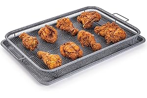 Air Fryer Basket For Oven, Air Fryer Tray, Crisper Tray Non-Stick, Oven Baking Tray with Elevated Mesh, 2 Piece Set Extra Large 13"X19" Granite - by Nuovva