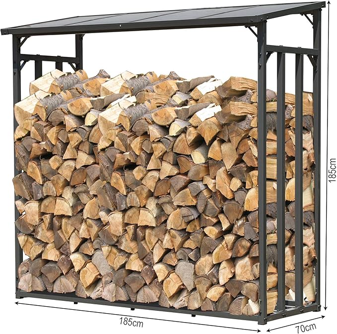 QUICK STAR Metal firewood rack anthracite XXL 185 x 70 x 185 cm garden