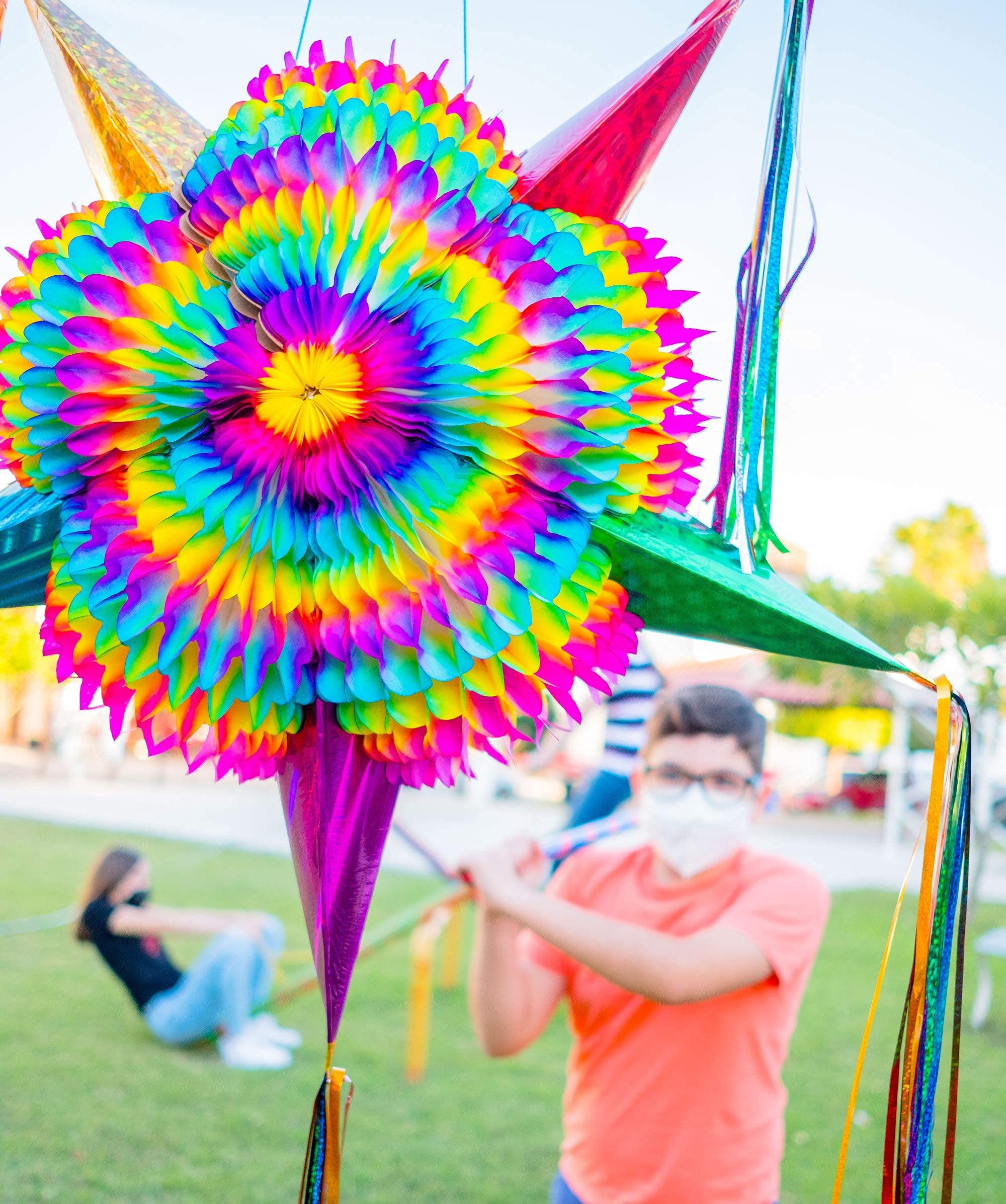 Celly Party Mexican Star Pinata, 32 Inch Large Rainbow Pinata, Foldable Fiesta Decoration for Kids Birthday, Cinco de Mayo, Dia de Los Muertos